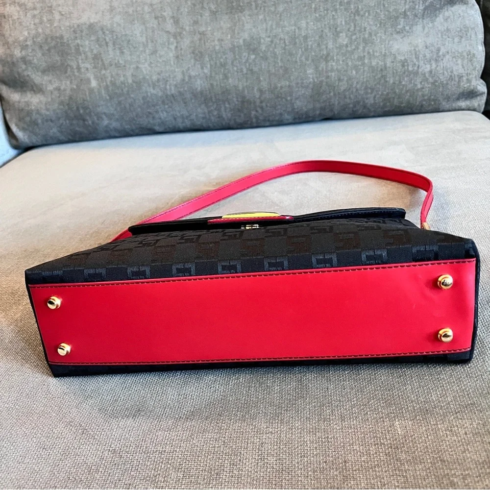 St John Black Shoulder Bag with Red Leather Trim